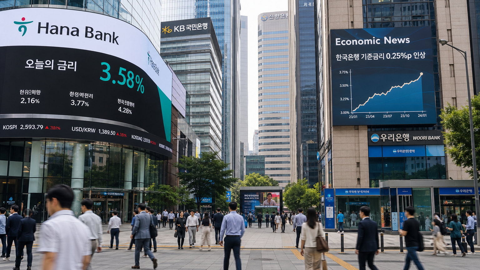 금리 변동에 영향을 받는 금융 활동이 이루어지는 한국 금융 지구