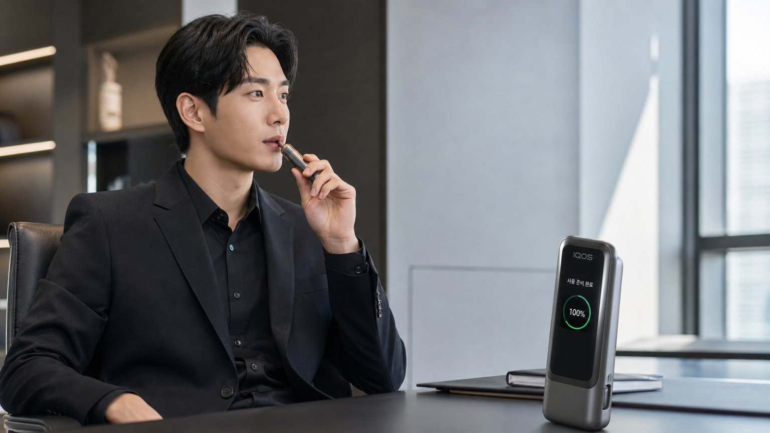 현대적인 사무실에서 터치스크린 인터페이스를 사용하는 젊은 전문직 종사자